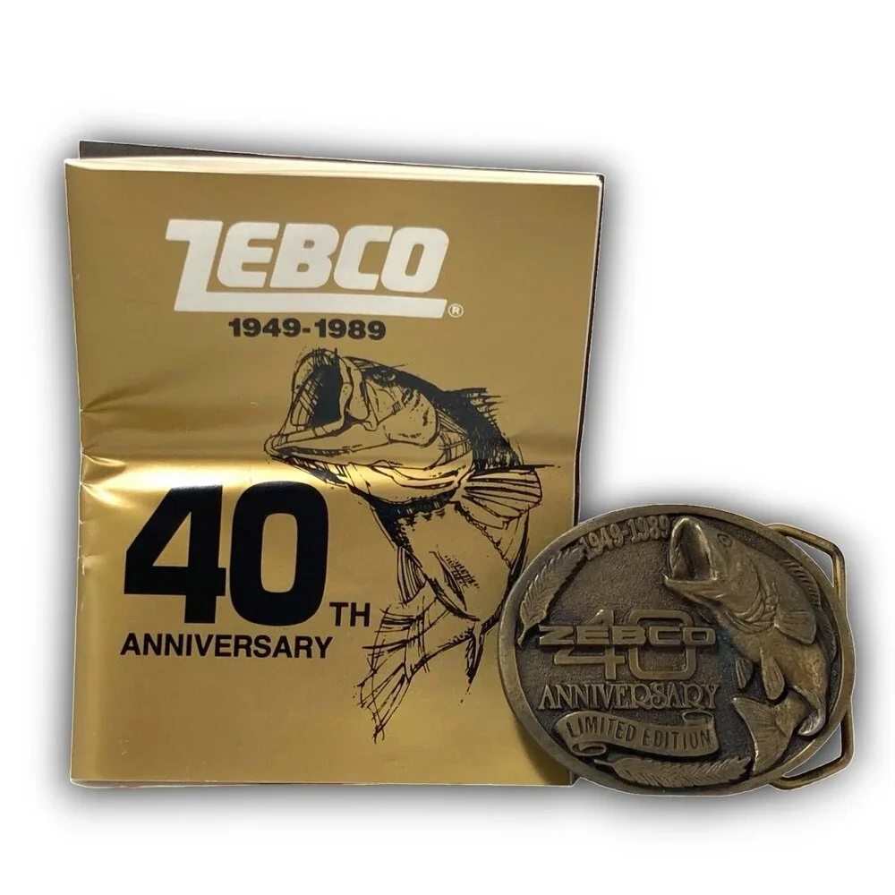 Belt Buckle 1989 Vintage 40th Anniversary ZEBCO Bass Fishing Tackle Fish Fishing